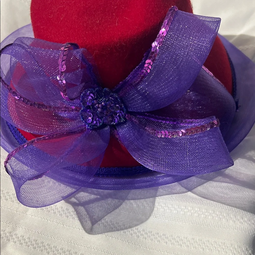 Red and Purple Hat‎ with Ribbon Detail